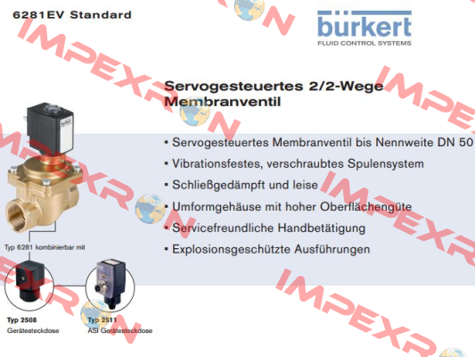 5281 A 25,0 NBR MS G1 PN0,2-16bar 24V DC replaced by 2/2-Wege-Magnetventil Typ 6281 Burkert