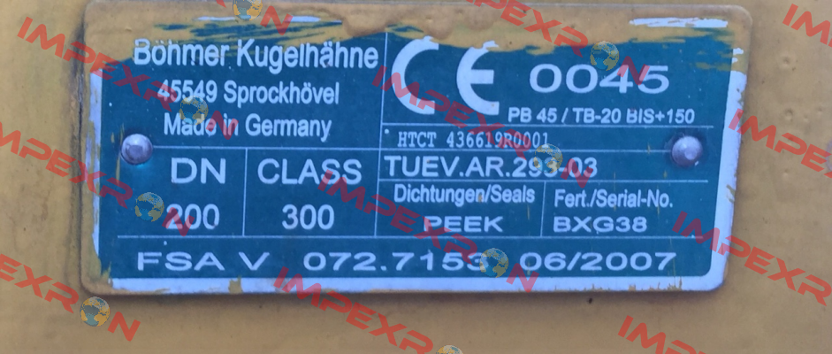 FSA V 072.7153. DN200; CLASS 300 Böhmer Kugelhähne